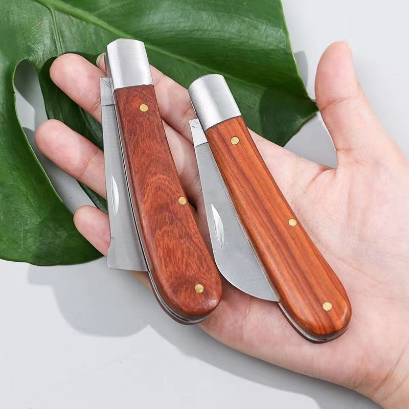 Professional Garden Grafting Tools, Folding Grafting Knife, Wooden Handle Fruit Tree Pruning Cutter Knife