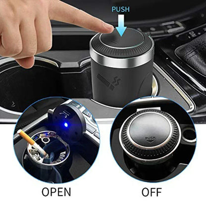 LED Car Ashtray, Portable Cup Holder Ashtray with Automatic Light, in Black, Blue, Red