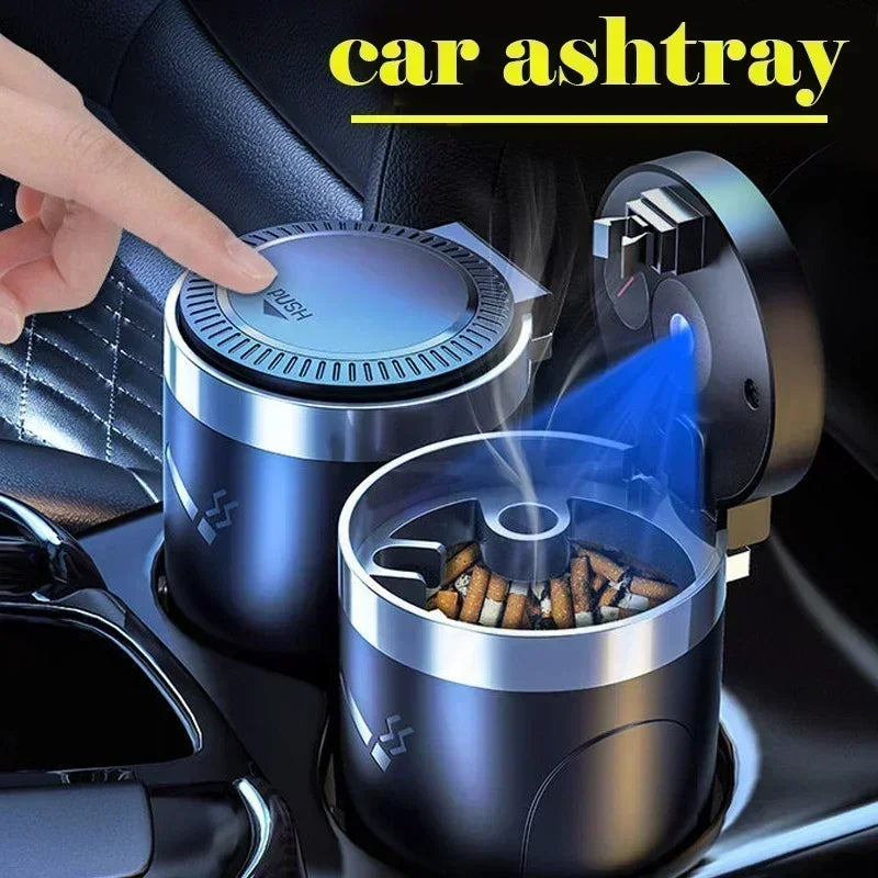 LED Car Ashtray, Portable Cup Holder Ashtray with Automatic Light, in Black, Blue, Red