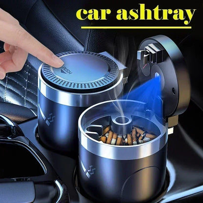 LED Car Ashtray, Portable Cup Holder Ashtray with Automatic Light, in Black, Blue, Red