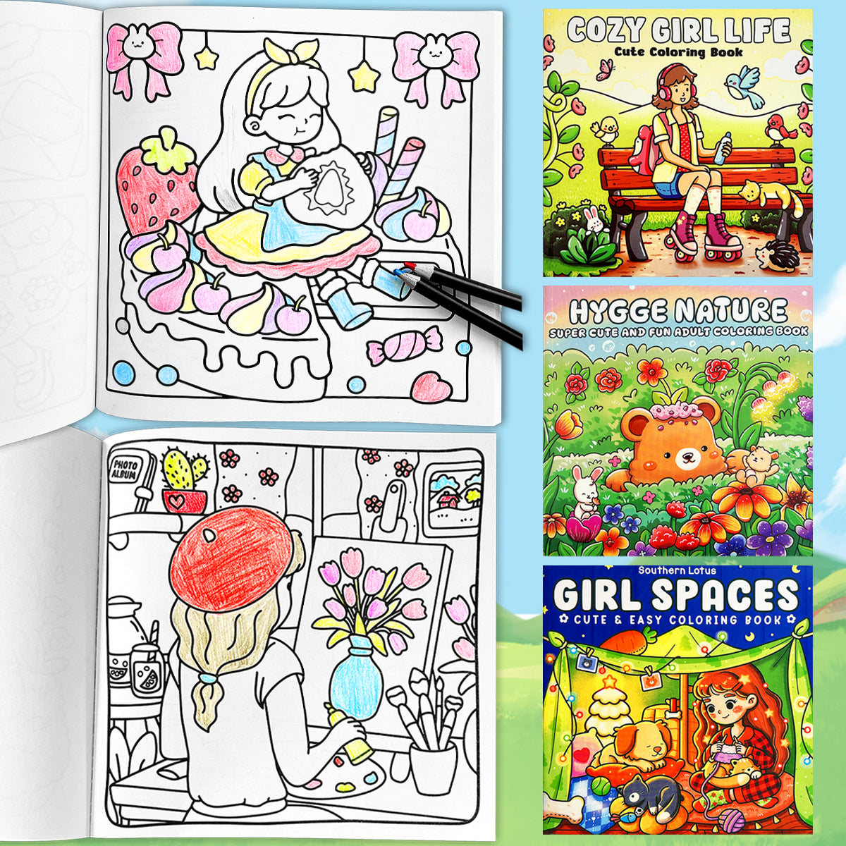 Girls Themed Colouring Book, A Comfortable Space to Paint, Picture Book Mobile, Childrens Coloring Book