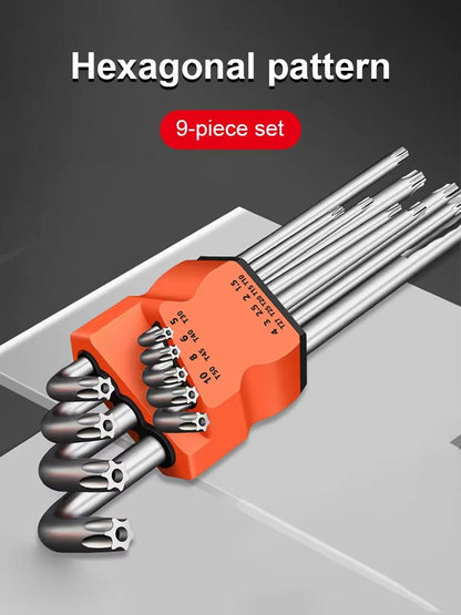9-Piece Dual-End L-Type Torx Star Wrench Set – Precision Plum Blossom Allen Keys for Hand Repair