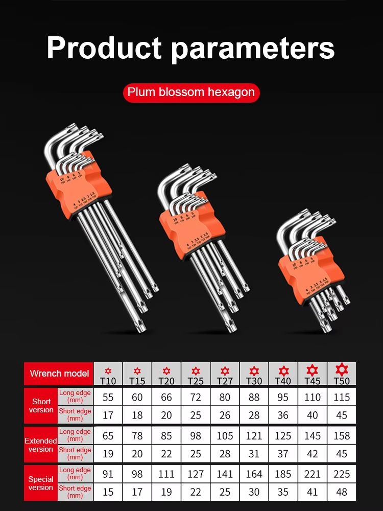 9Piece DualEnd LType Torx Star Wrench Set  Precision Plum Blossom Allen Keys For Hand Repair 4