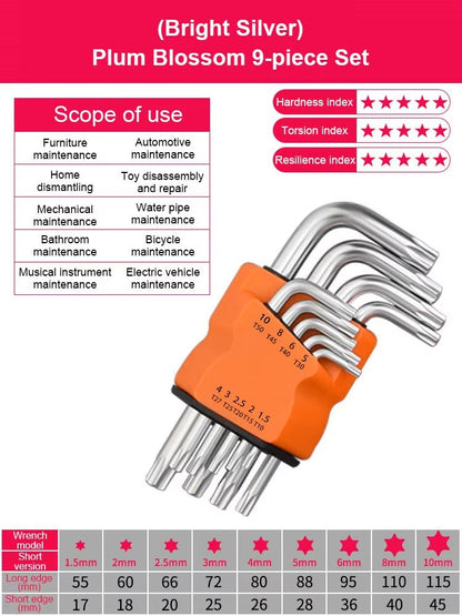 9Piece DualEnd LType Torx Star Wrench Set  Precision Plum Blossom Allen Keys For Hand Repair 6