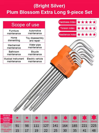 9Piece DualEnd LType Torx Star Wrench Set  Precision Plum Blossom Allen Keys For Hand Repair 8