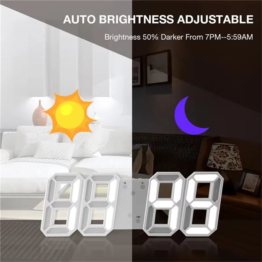 3D LED Digital Wall Clock  Adjustable Glow Night Mode For Bedroom  Room Decor 4
