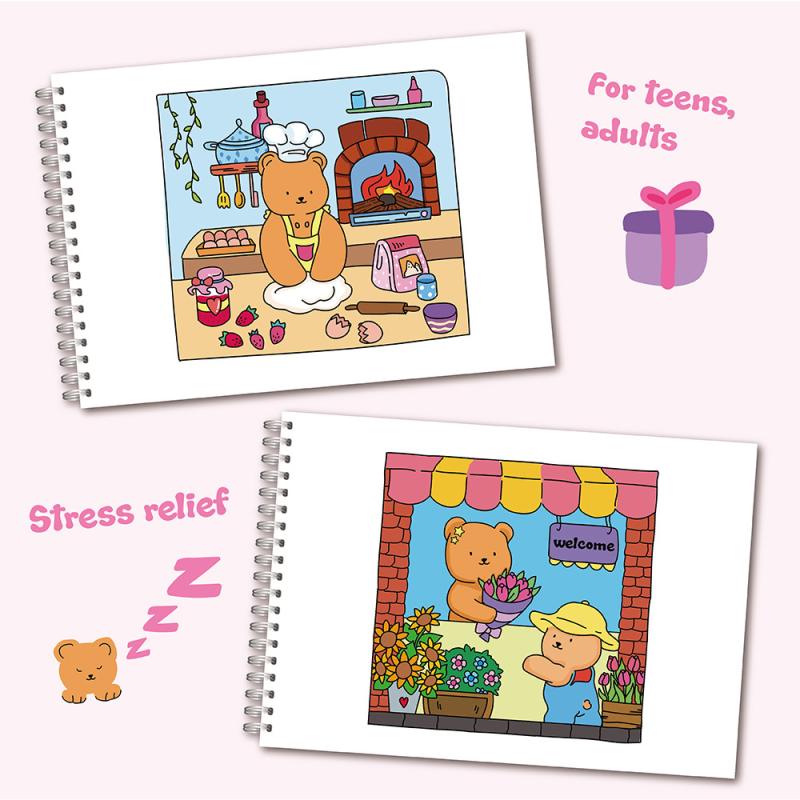 Cute Little Bear Characters Coloring Book, New Animal Theme Graffiti Painting Book for Kids, Adults, and Teens