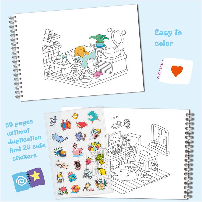 Cute Little Bear Characters Coloring Book, New Animal Theme Graffiti Painting Book for Kids, Adults, and Teens