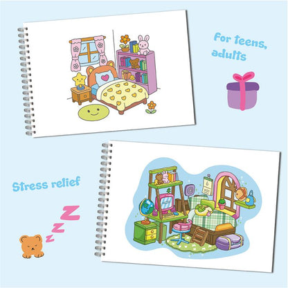 Cute Little Bear Characters Coloring Book, New Animal Theme Graffiti Painting Book for Kids, Adults, and Teens