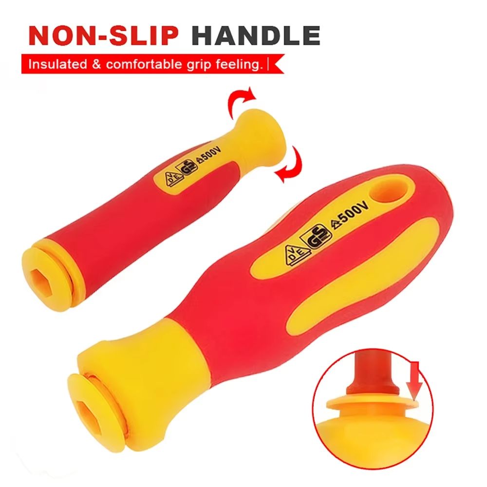 10Piece VDE Insulated Interchangeable Blade Screwdriver Set With Magnetic Tips  500V Rated Includes 3