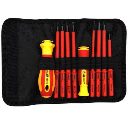 10Piece VDE Insulated Interchangeable Blade Screwdriver Set With Magnetic Tips  500V Rated Includes 6