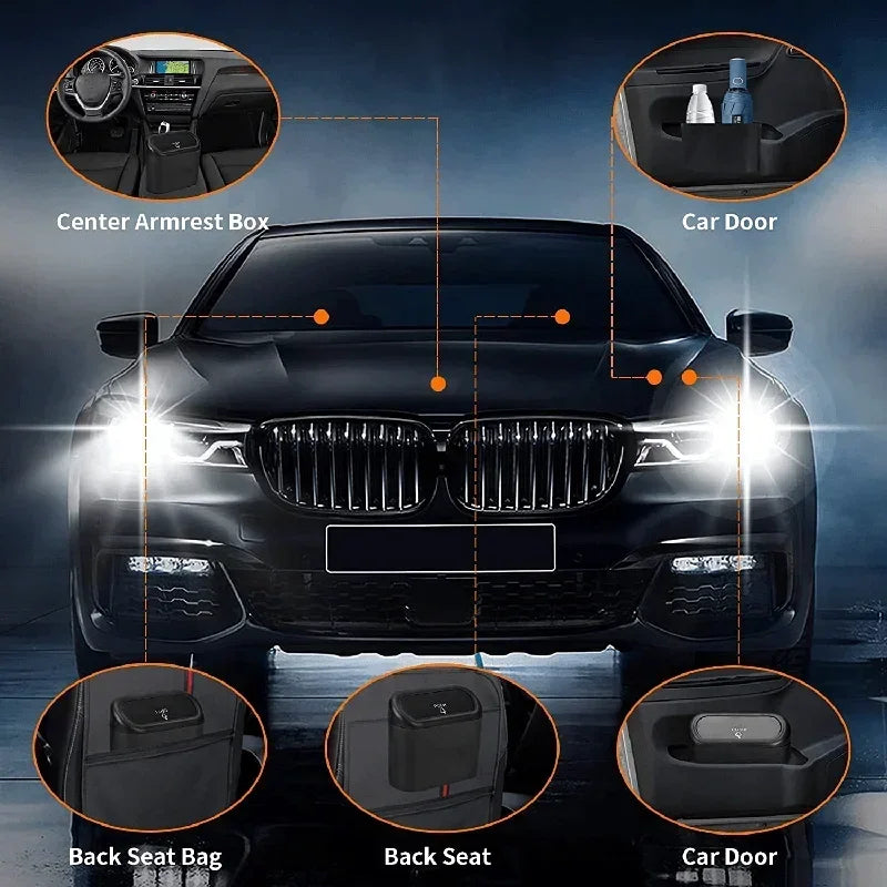 Universal Car Trash Can with Lid, Leakproof Vehicle Garbage Bin, Mini Auto Organizer for Home and Office