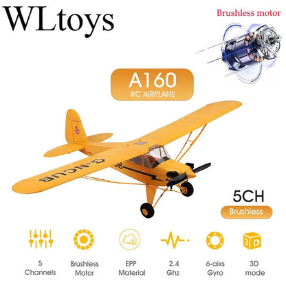 WLtoys A160 J3-CUB RC Airplane – 5-Channel Brushless Motor, 2.4GHz Remote Control, 3D/6G Stabilization, Ready-to-Fly (RT