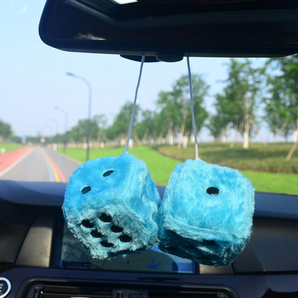 Fuzzy Pink Plush Dice Retro Hanging Mirror Dices Cute Square Plush Ornament For Car Interior Or Kid 2