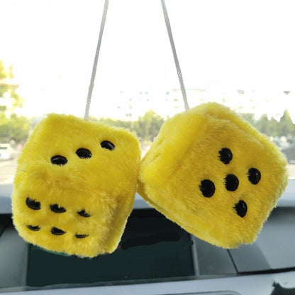 Fuzzy Pink Plush Dice Retro Hanging Mirror Dices Cute Square Plush Ornament For Car Interior Or Kid 3