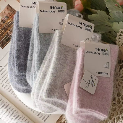 Thickened Wool  Rabbit Hair Winter Socks For Women  Medium Tube CashmereBlend Warmth Black 1