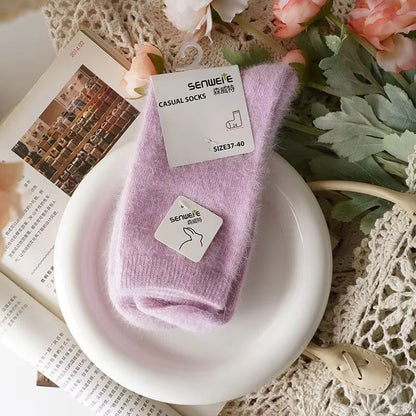 Thickened Wool  Rabbit Hair Winter Socks For Women  Medium Tube CashmereBlend Warmth Black 2