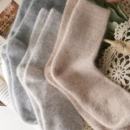 Thickened Wool  Rabbit Hair Winter Socks For Women  Medium Tube CashmereBlend Warmth Black 3