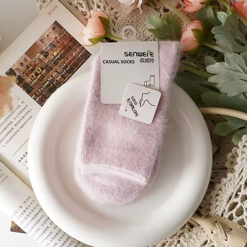 Thickened Wool  Rabbit Hair Winter Socks For Women  Medium Tube CashmereBlend Warmth Black 11