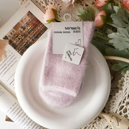 Thickened Wool  Rabbit Hair Winter Socks For Women  Medium Tube CashmereBlend Warmth Black 11