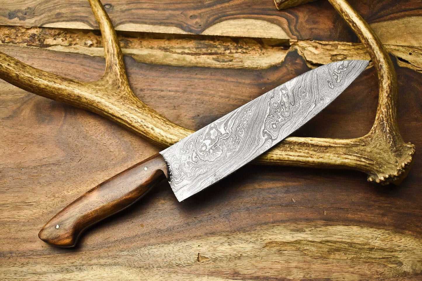 Hand Forged 12 Damascus Kitchen Knife  Unique Pattern  Razor Edge 3