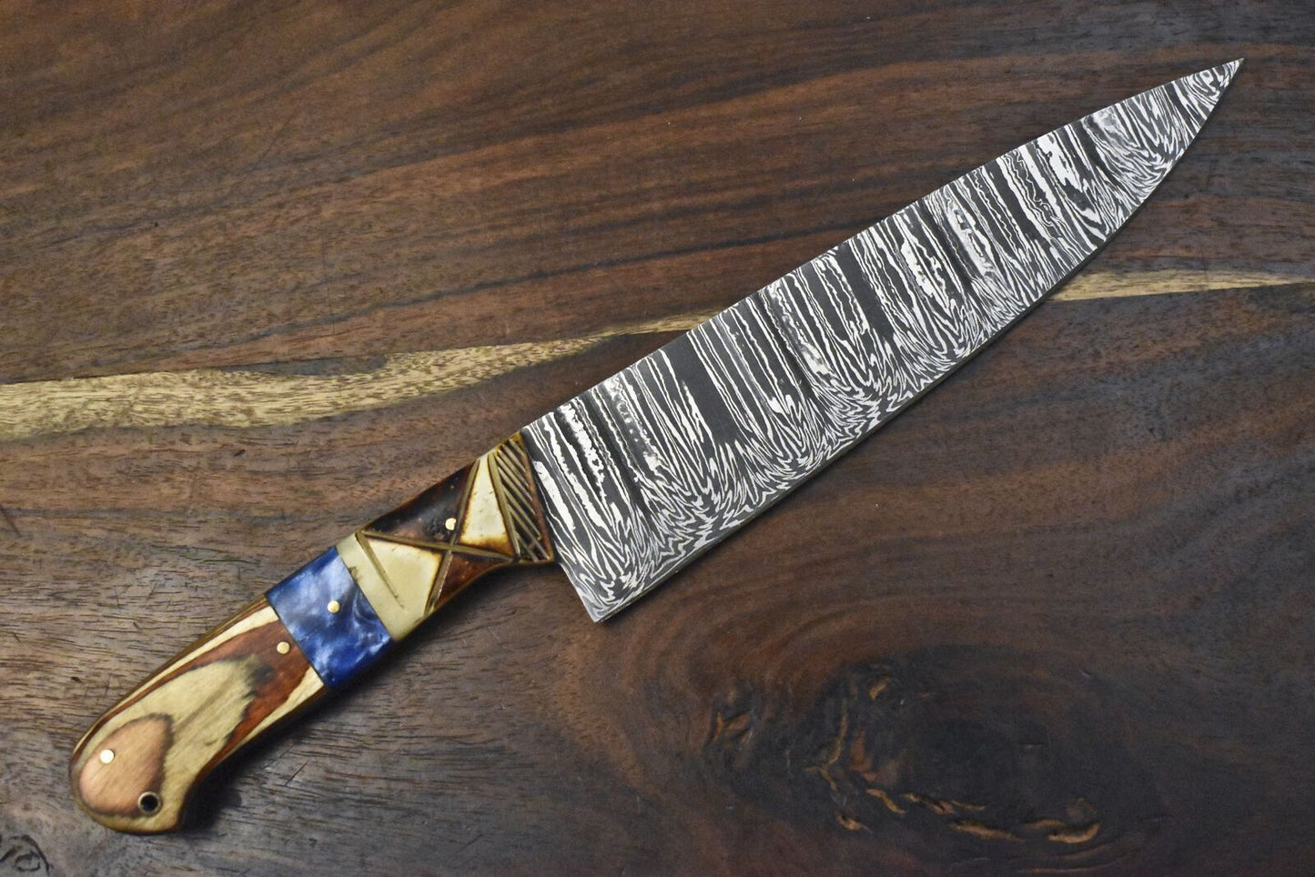 Hand Forged Twist Damascus Chef Knife  12 Full Tang Kitchen Knife With Hardwood Handle 2