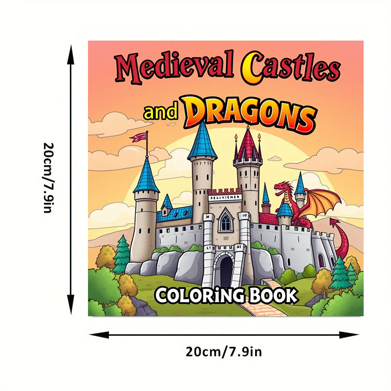 Medieval Castles and Dragons Coloring Book for Adults, Fantasy Art Therapy, Christmas Gift Idea