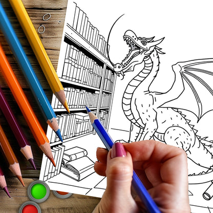 Medieval Castles and Dragons Coloring Book for Adults, Fantasy Art Therapy, Christmas Gift Idea