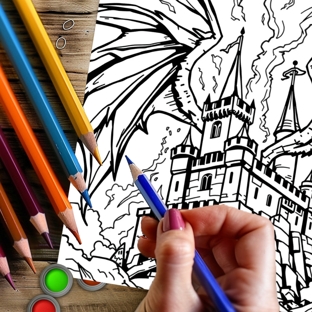 Medieval Castles and Dragons Coloring Book for Adults, Fantasy Art Therapy, Christmas Gift Idea