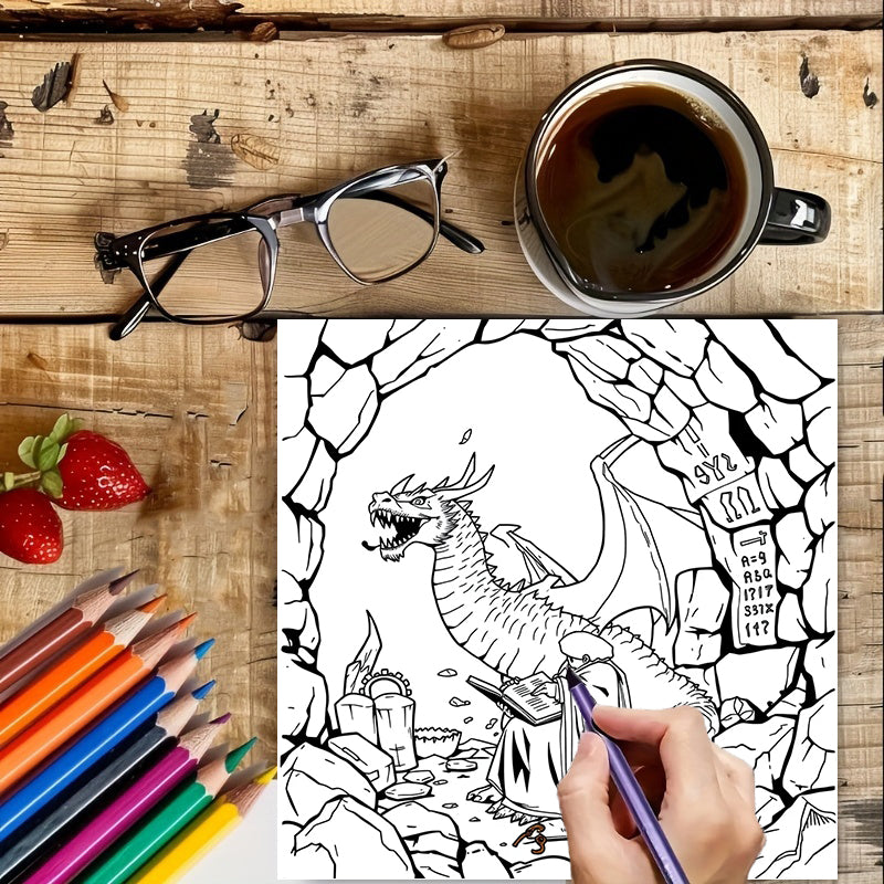 Medieval Castles and Dragons Coloring Book for Adults, Fantasy Art Therapy, Christmas Gift Idea