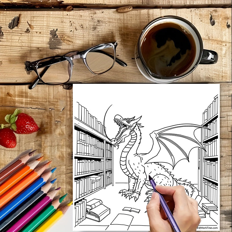 Medieval Castles and Dragons Coloring Book for Adults, Fantasy Art Therapy, Christmas Gift Idea
