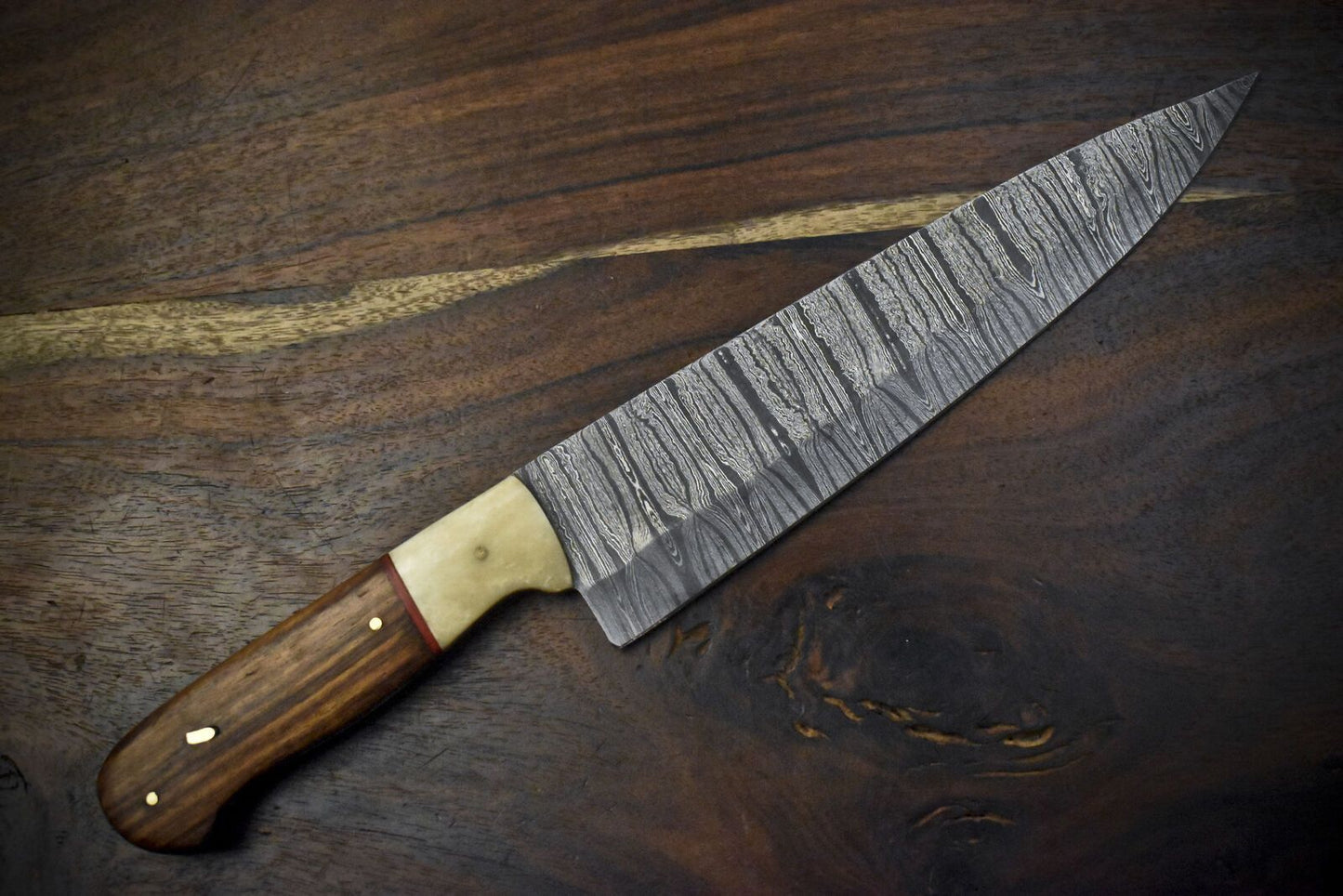 12 Handmade Damascus Steel Chef Knife  Twist Pattern Blade  Hardwood Handle Gift 1