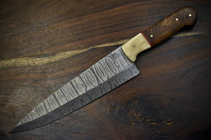 12" Handmade Damascus Steel Chef Knife – Twist Pattern Blade & Hardwood Handle Gift