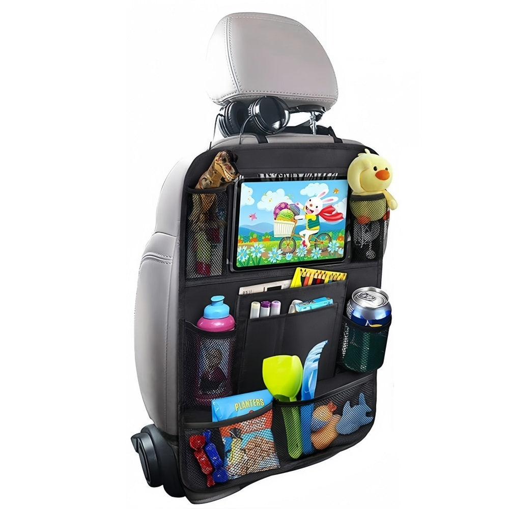 Touch Screen Tablet Holder, Car Backseat Organizer, Auto Storage Pockets, Car Seat Protector for Kids and Family Trips