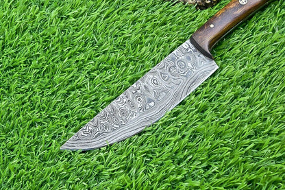 Custom Hand Forged Damascus Chef Knife  Twist Pattern Hardwood Grip Full Tang 1