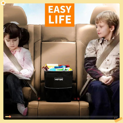 Car Trash Can with Lid, Leak Proof, 2 Gallon Capacity, Storage Pockets Organizer, Black
