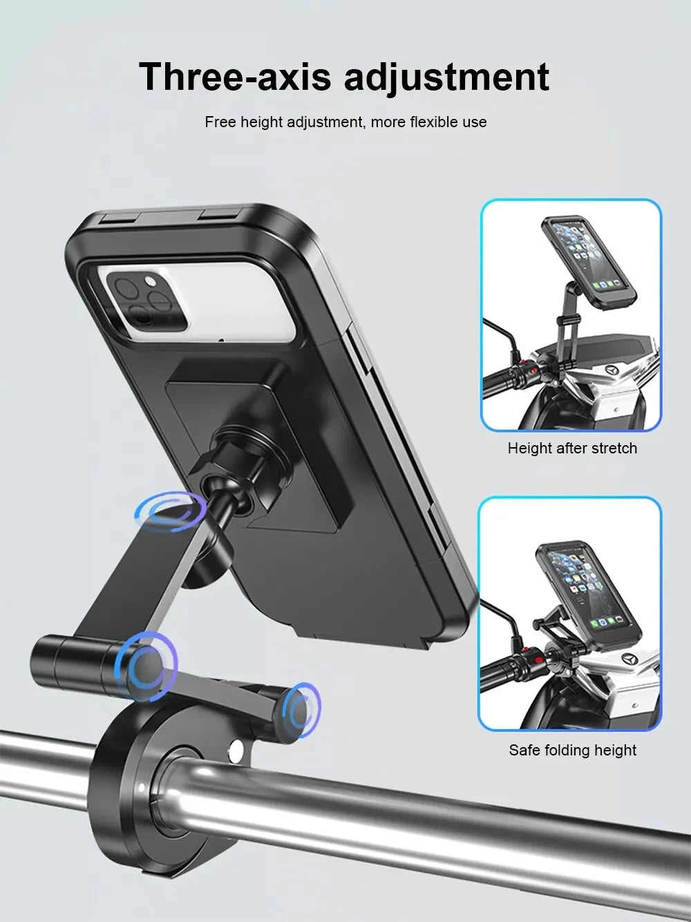 Universal Motorcycle Bike Phone Mount, Waterproof 360 Swivel GPS Holder for Smartphones and Navigation