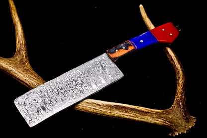 Custom 12" Twist Damascus Kitchen Knife – Hand Forged Full Tang Blade for Chef Lovers