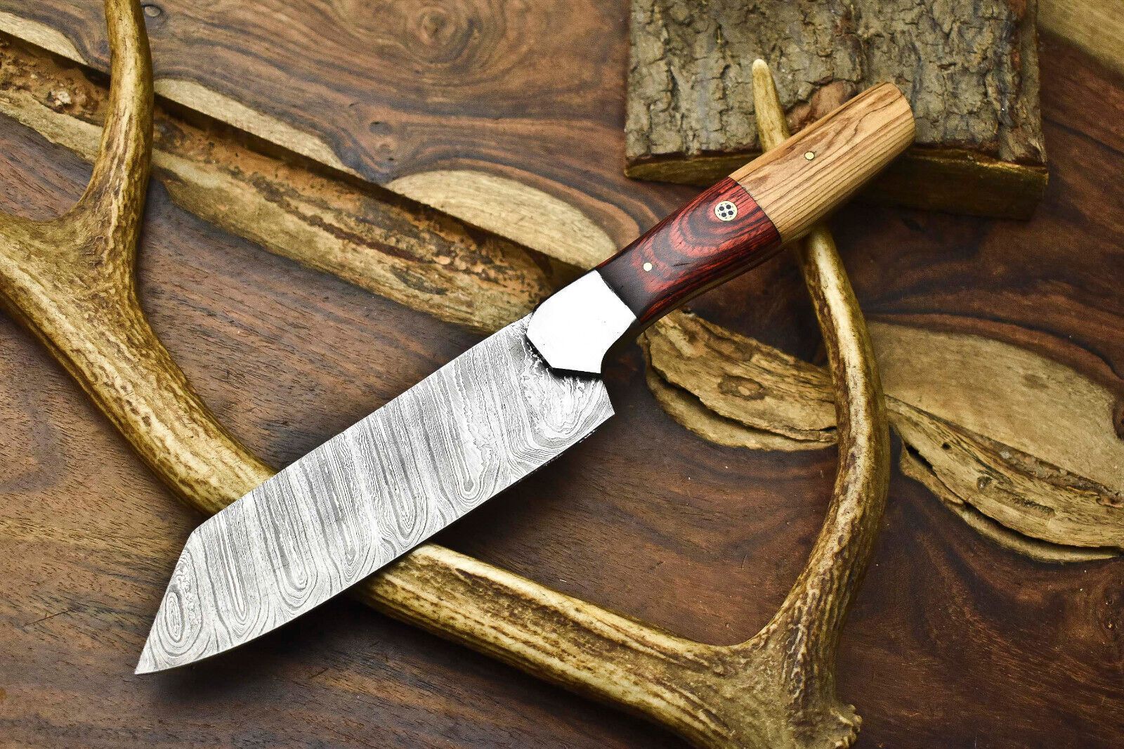 12" Handmade Full Tang Twist Damascus Chef Knife | Wooden Handle Kitchen Blade