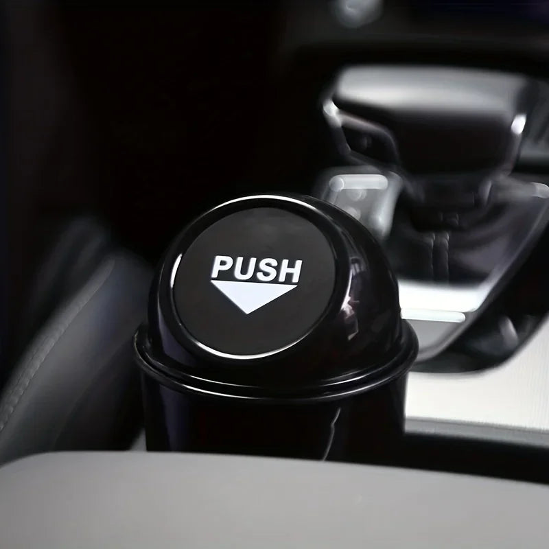 Round Car Trash Can With Lid Car Garbage Box Spill Proof Door Organizer With Cup Holder 1