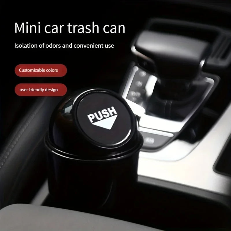 Round Car Trash Can With Lid Car Garbage Box Spill Proof Door Organizer With Cup Holder 2