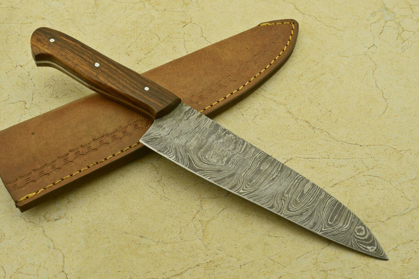 Artisan Hand Forged Damascus Steel Chef Knife | 11.75" Kitchen Knife with Wooden Handle