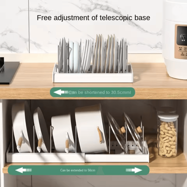 FoldEase Adjustable Kitchen Pot Lid And Utensil Storage Rack 2