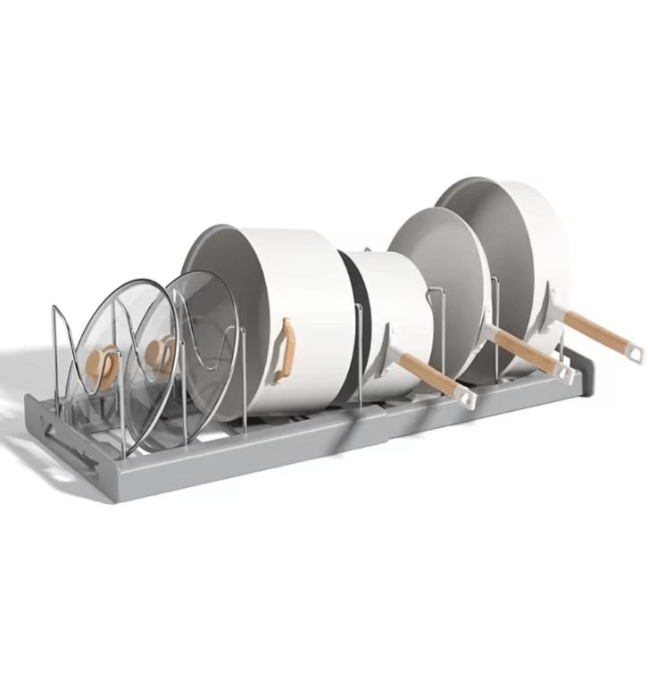 FoldEase Adjustable Kitchen Pot Lid And Utensil Storage Rack 4
