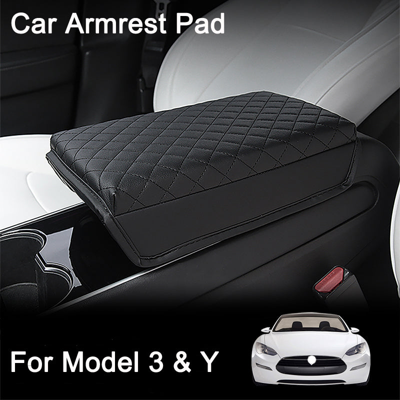 Tesla Model Armrest Cover, Premium PU Leather Console Pad, Center Storage Box Protection Cushion