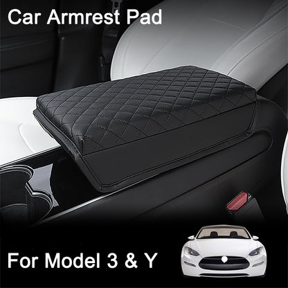 Tesla Model Armrest Cover, Premium PU Leather Console Pad, Center Storage Box Protection Cushion