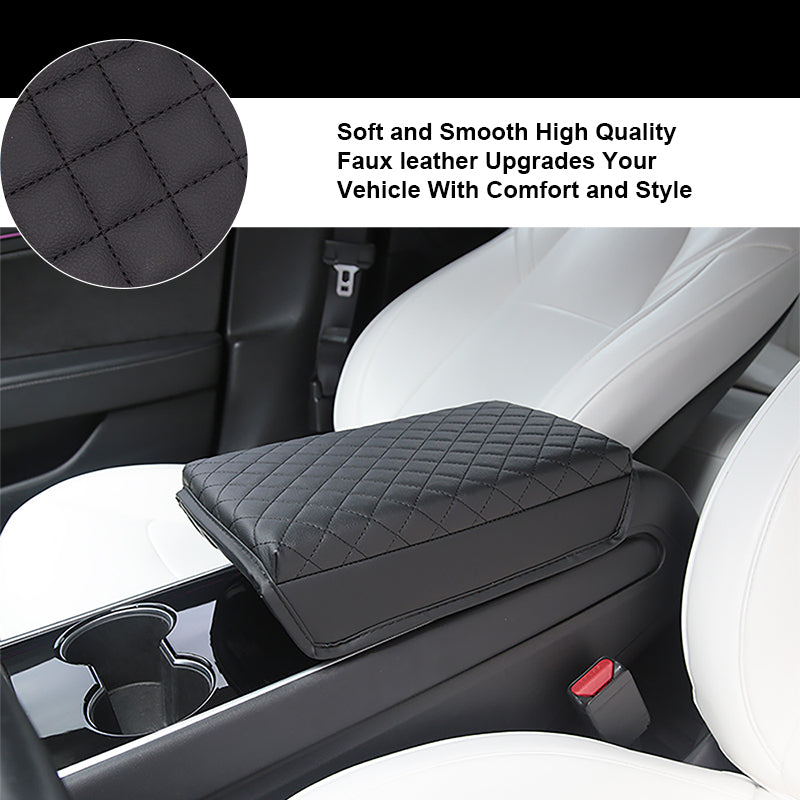 Tesla Model Armrest Cover, Premium PU Leather Console Pad, Center Storage Box Protection Cushion