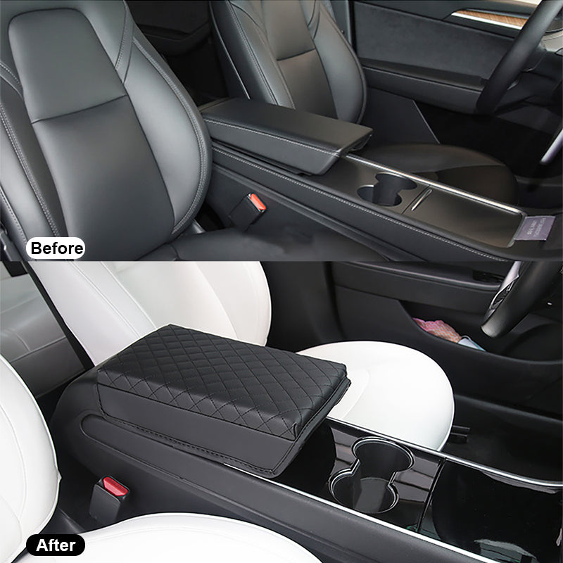 Tesla Model Armrest Cover, Premium PU Leather Console Pad, Center Storage Box Protection Cushion