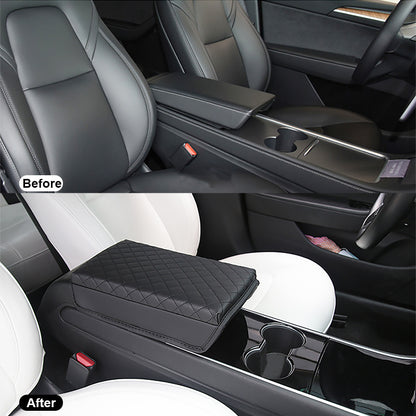 Tesla Model Armrest Cover, Premium PU Leather Console Pad, Center Storage Box Protection Cushion