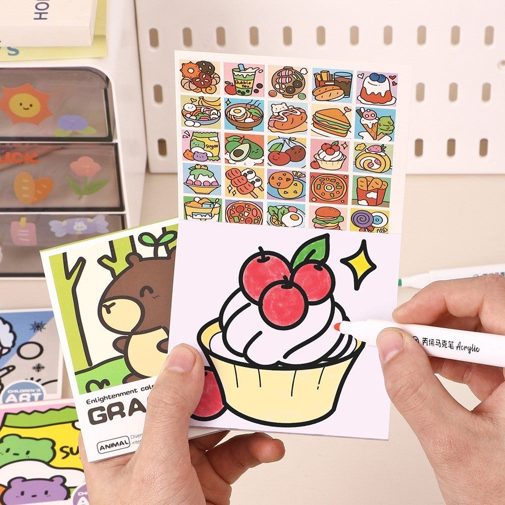 Portable Painting Album, DIY Mini Cartoon Coloring Book, Water color and Note Coloring, Children's Art